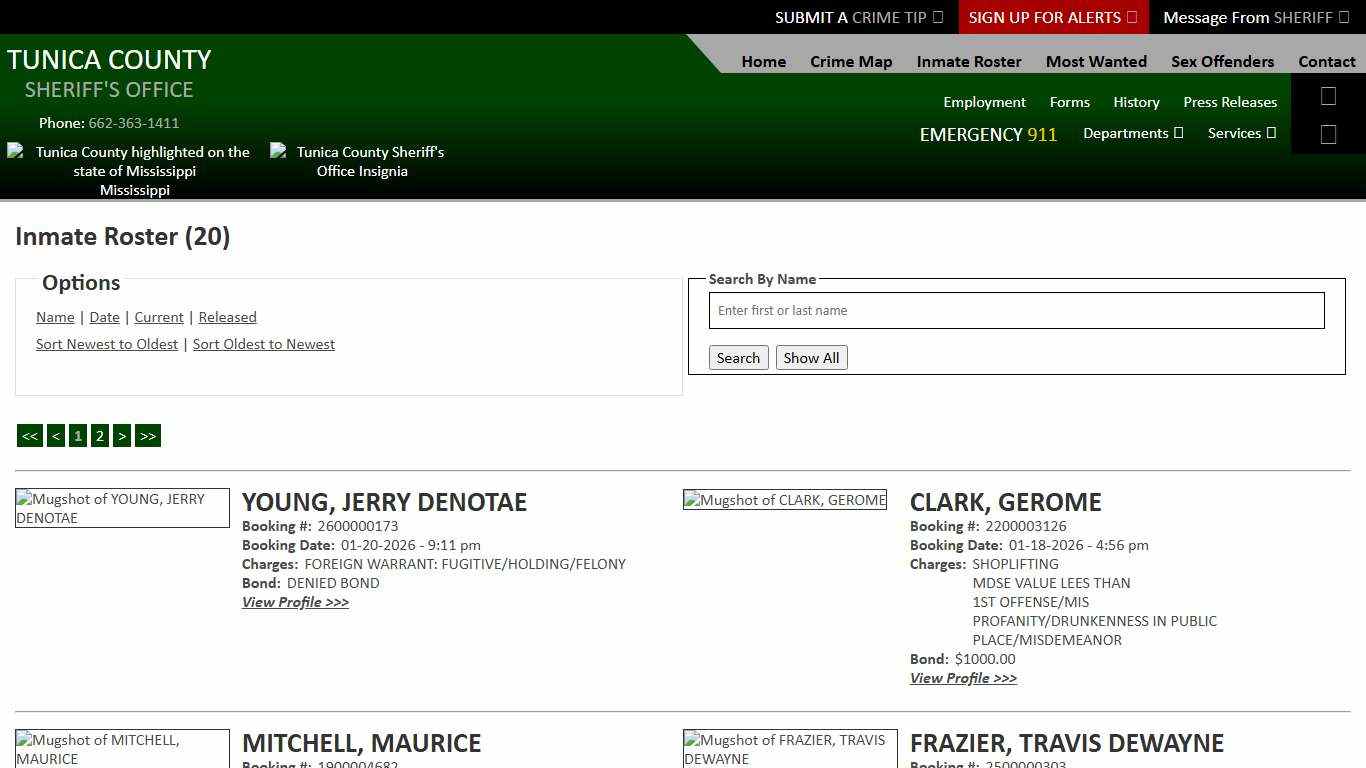 Inmate Roster - Current Inmates Booking Date Descending - Tunica County Sheriff's Office